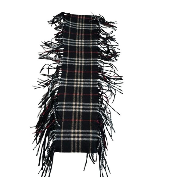 Burberry Nova Check Double Fringe Scarf Black 100% cashmere - Picture 1 of 6